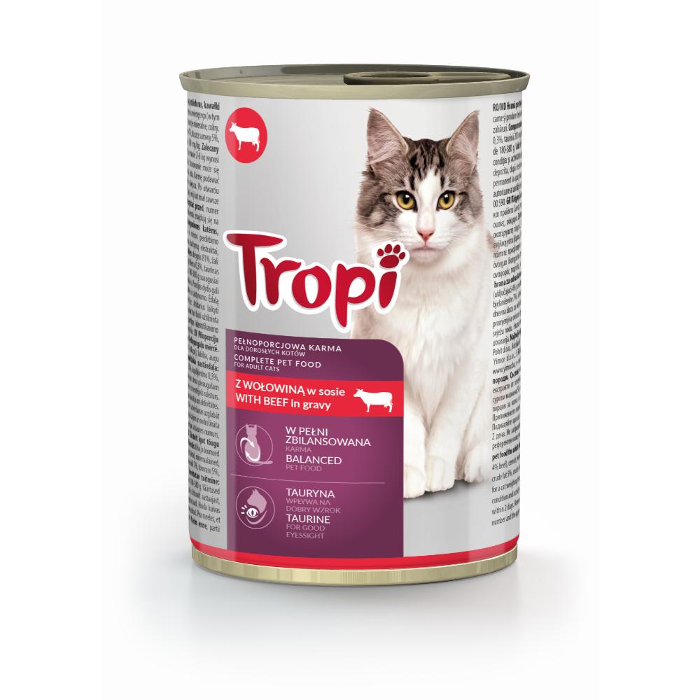 Tropi Консервированный корм для взрослых кошек, с говядиной в соусе, 415 г