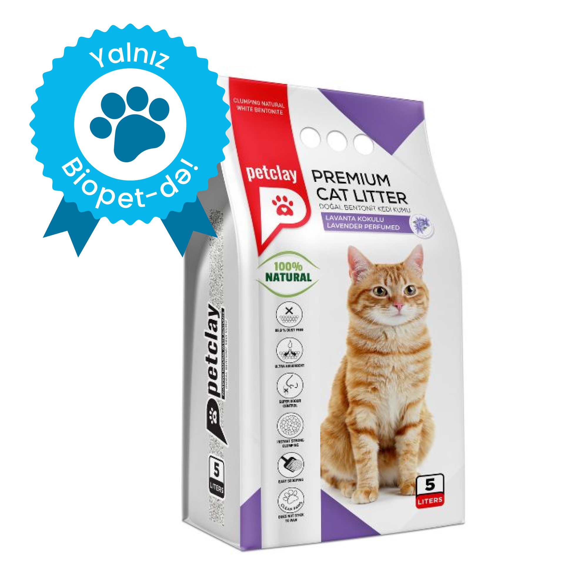 Petclay Premium Topalanan pişik qumu, lavanda qoxusu ilə, 5 L
