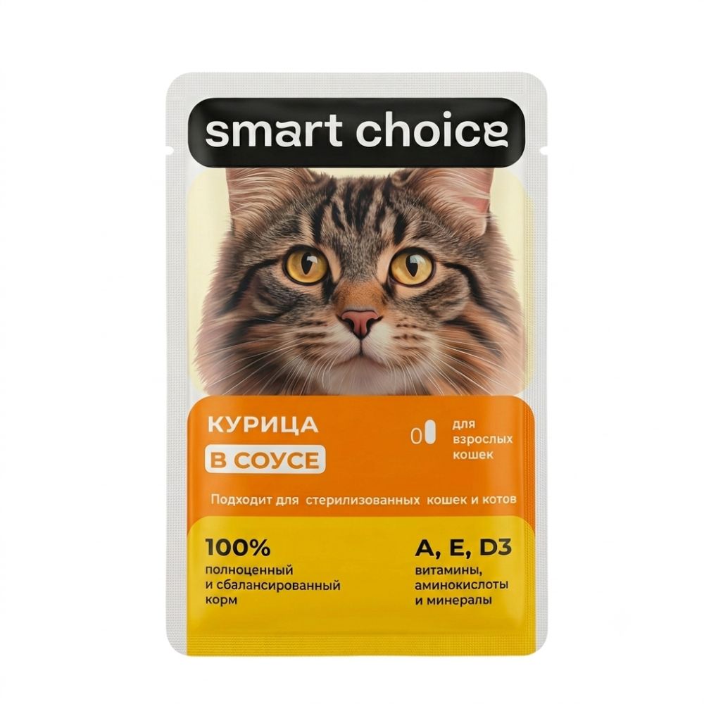 Smart Choice влажный корм для кошек, курица в соусе, 75 г