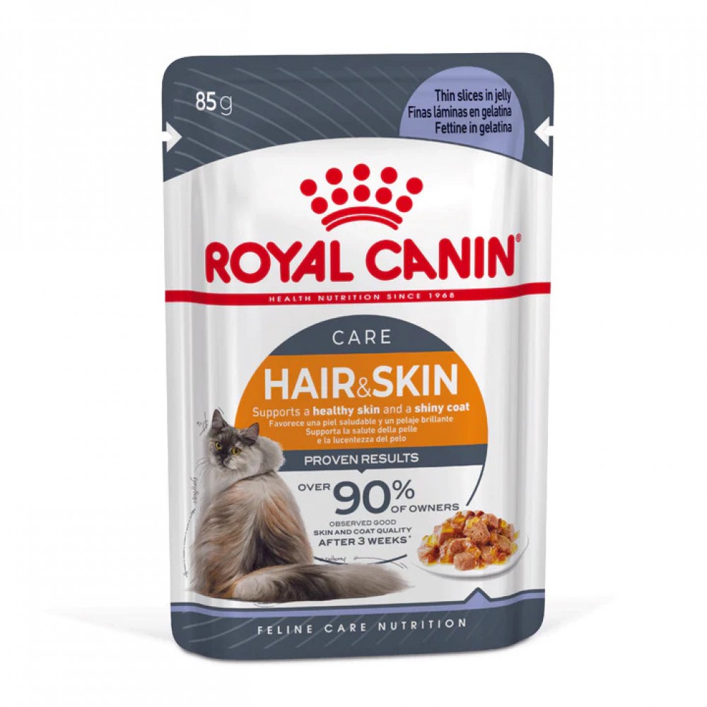Royal Canin Hair & Skin Влажный корм для кошек, поддержание здоровья шерсти и кожи, кусочки в желе, 85 г