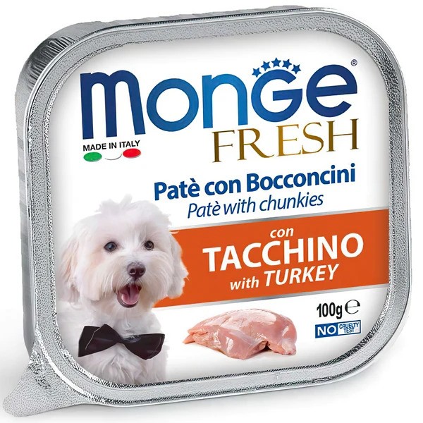 Monge Fresh Yetkin itlər üçün nəm yem, paştetdə hind quşu ilə, 100 q