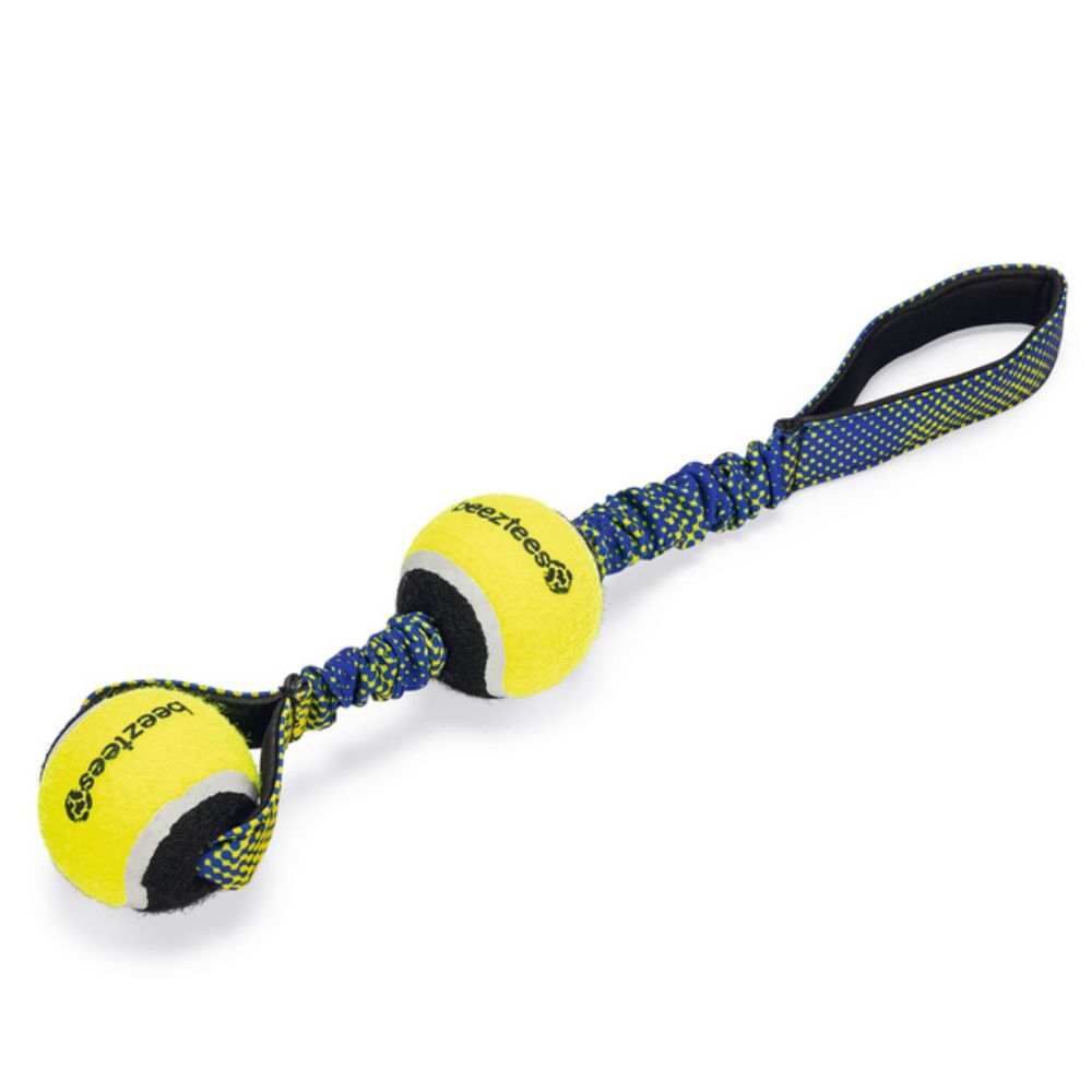 Beeztees ipdə iki tenis topu, ilmə ilə, 44x6,3x6,3 sm, mavi-sarı
