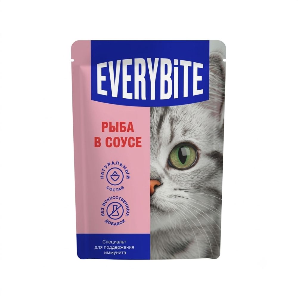 Everybite pişik üçün nəm yem, sousda balıq, 75 q