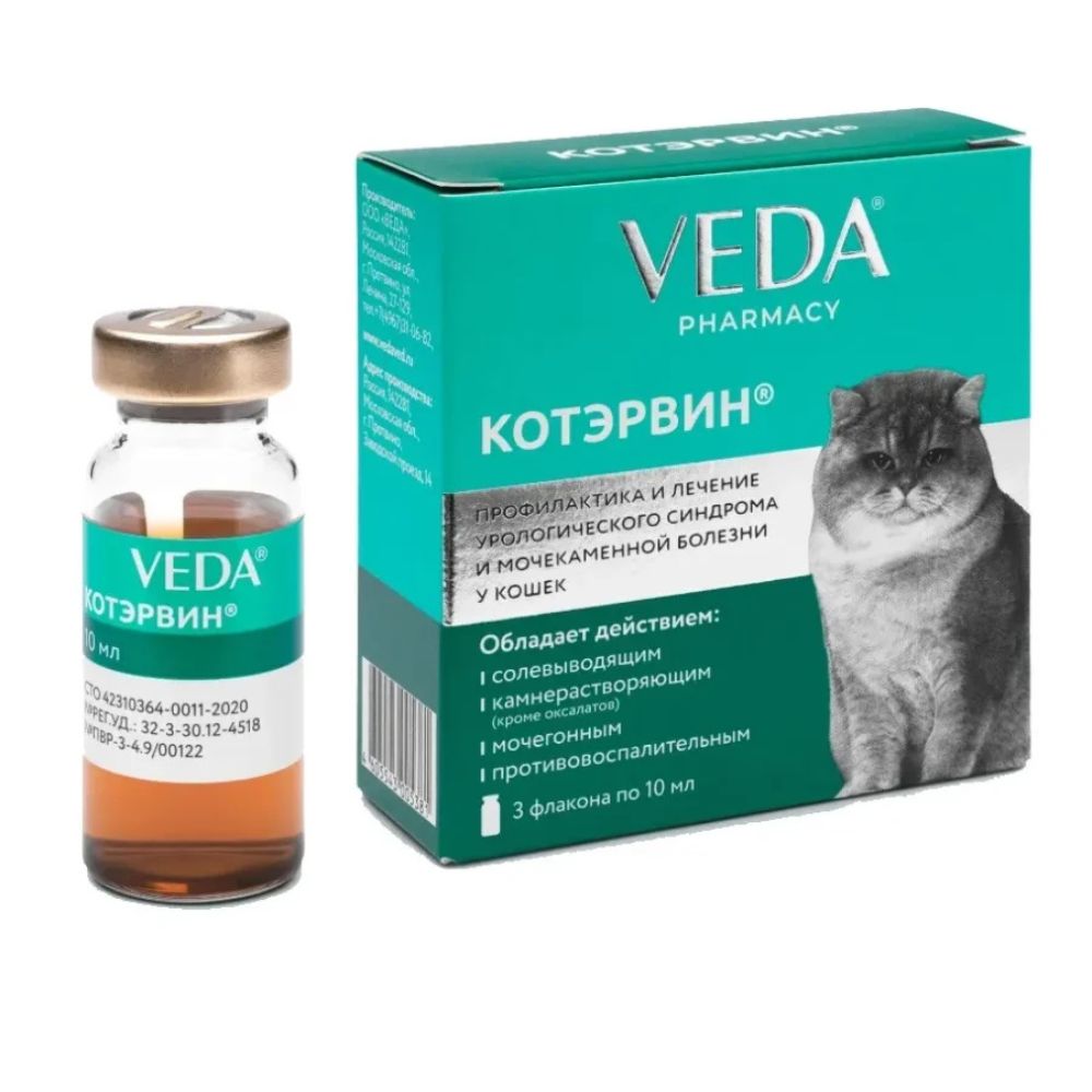 Veda Kotervin Pişiklər üçün sidik yolu xəstəliklərinin müalicəsi üçün dərman, 3x10 ml