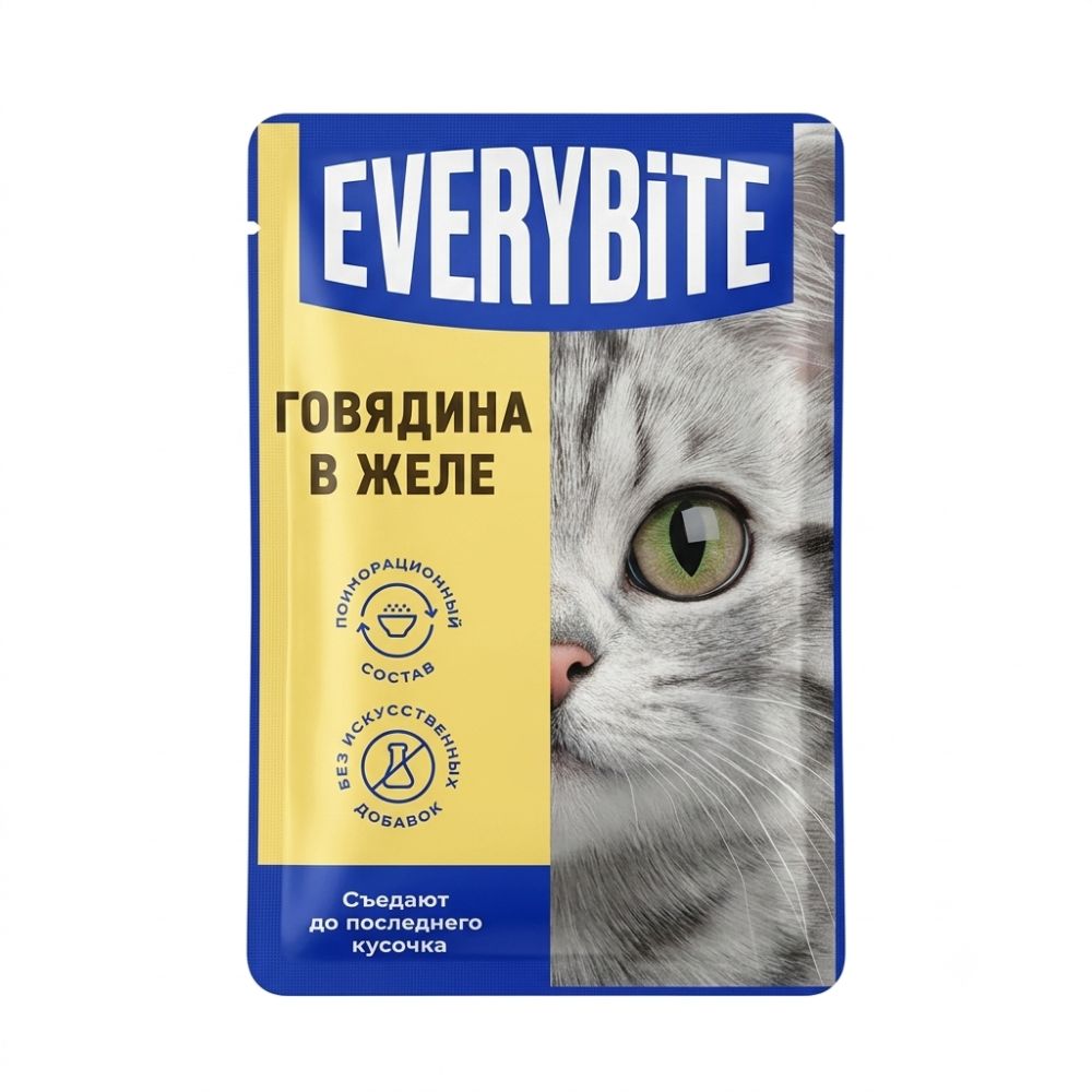Everybite pişik üçün nəm yem, jeledə mal əti