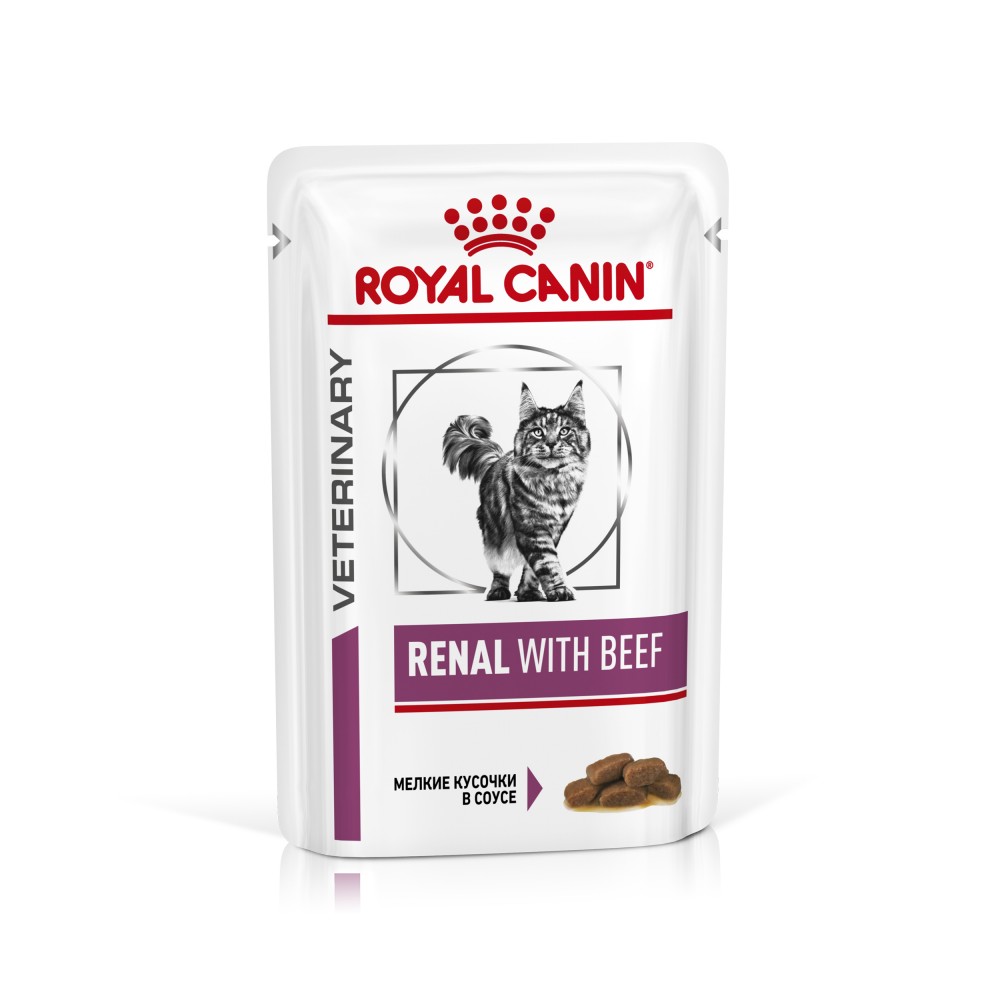 Royal Canin Renal Ветеринарная диета для кошек при хронической почечной недостаточности, влажный корм с говядиной, 85 г