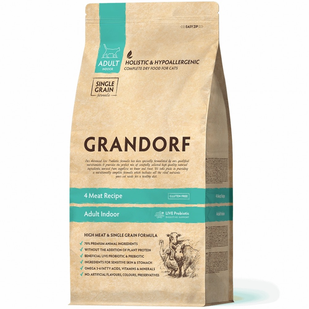 Grandorf Сухой корм для домашних кошек, четыре вида мяса, 2 кг