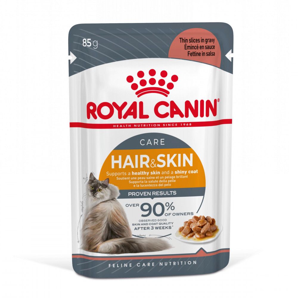 Royal Canin Hair & Skin Влажный корм для кошек, поддержание здоровья шерсти и кожи, кусочки в соусе, 85 г