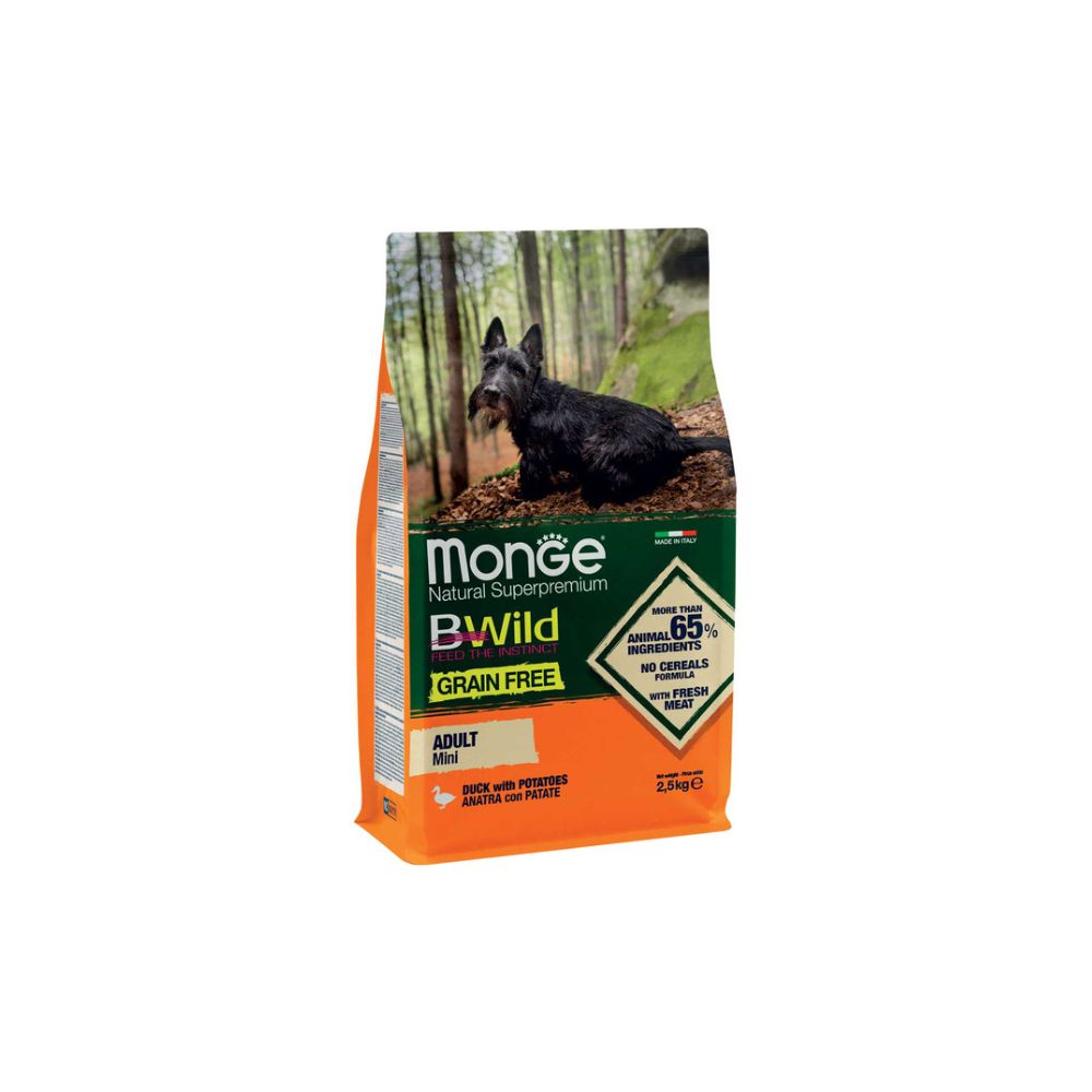 Monge BWild Grain Free беззерновой сухой корм для взрослых собак мелких пород, с уткой и картофелем 2,5 кг