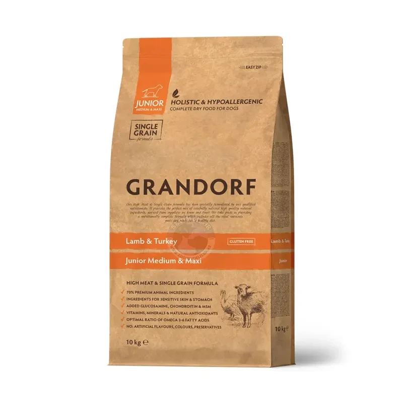 Grandorf Single Grain Orta və Böyük cins  bala itlər üçün quru yem, quzu və hinduşka əti