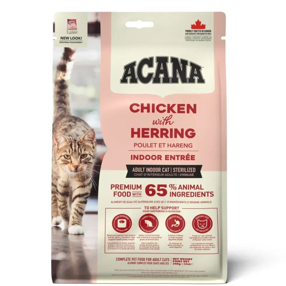 Acana Indoor Entree сухой корм для живущих дома и стерилизованных кошек, с курицей и сельдью