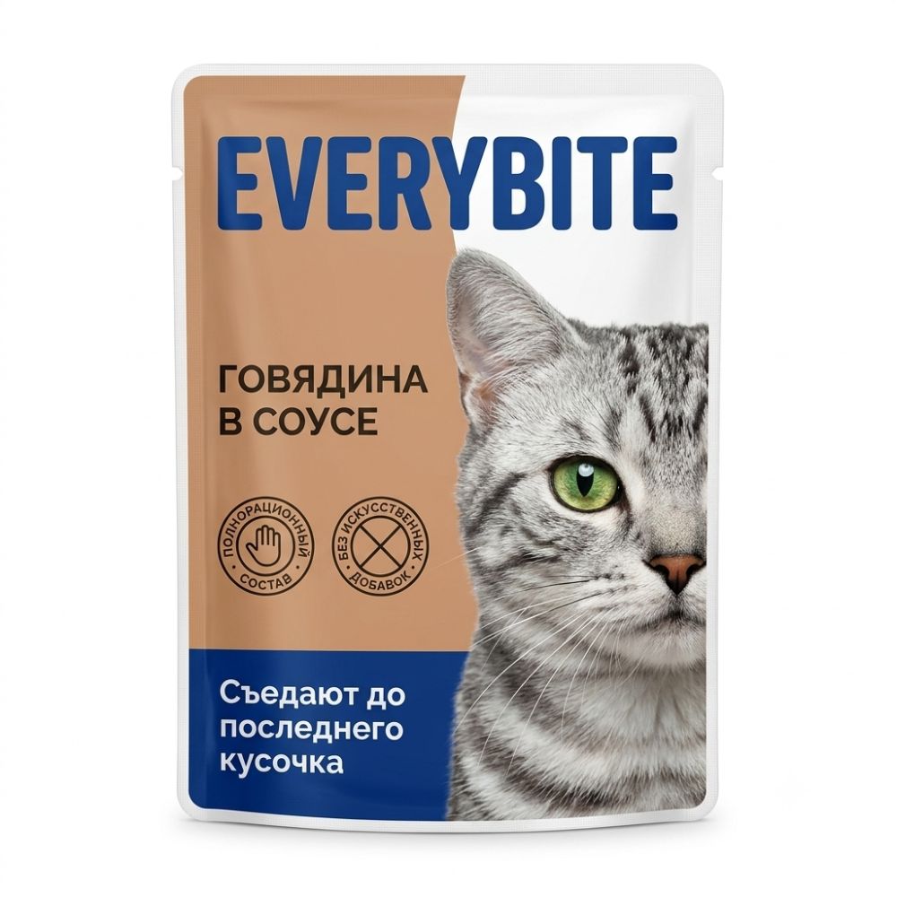 Everybite pişik üçün nəm yem, sousda mal əti, 75 q