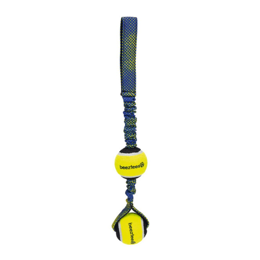 Beeztees ipdə iki tenis topu, ilmə ilə, 44x6,3x6,3 sm, mavi-sarı