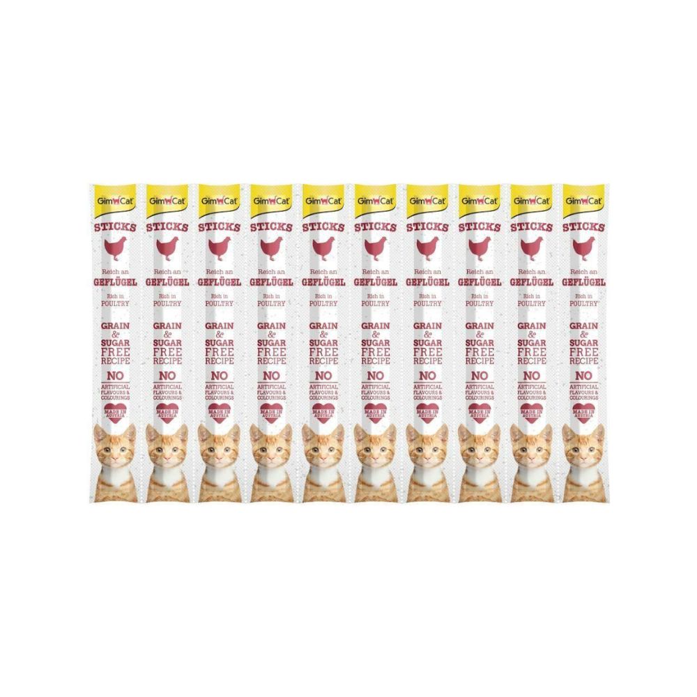 GimCat Soft Chew Stick for Cats pişiklər üçün çeynənilən çubuqlar, ev quşlarının əti ilə, 10 ədəd (paket)