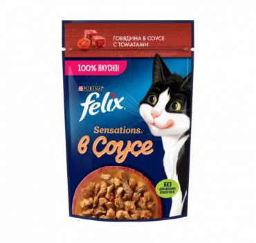 Purina Felix Sensations Влажный корм, для кошек, с говядиной в томатном соусе, 75 г