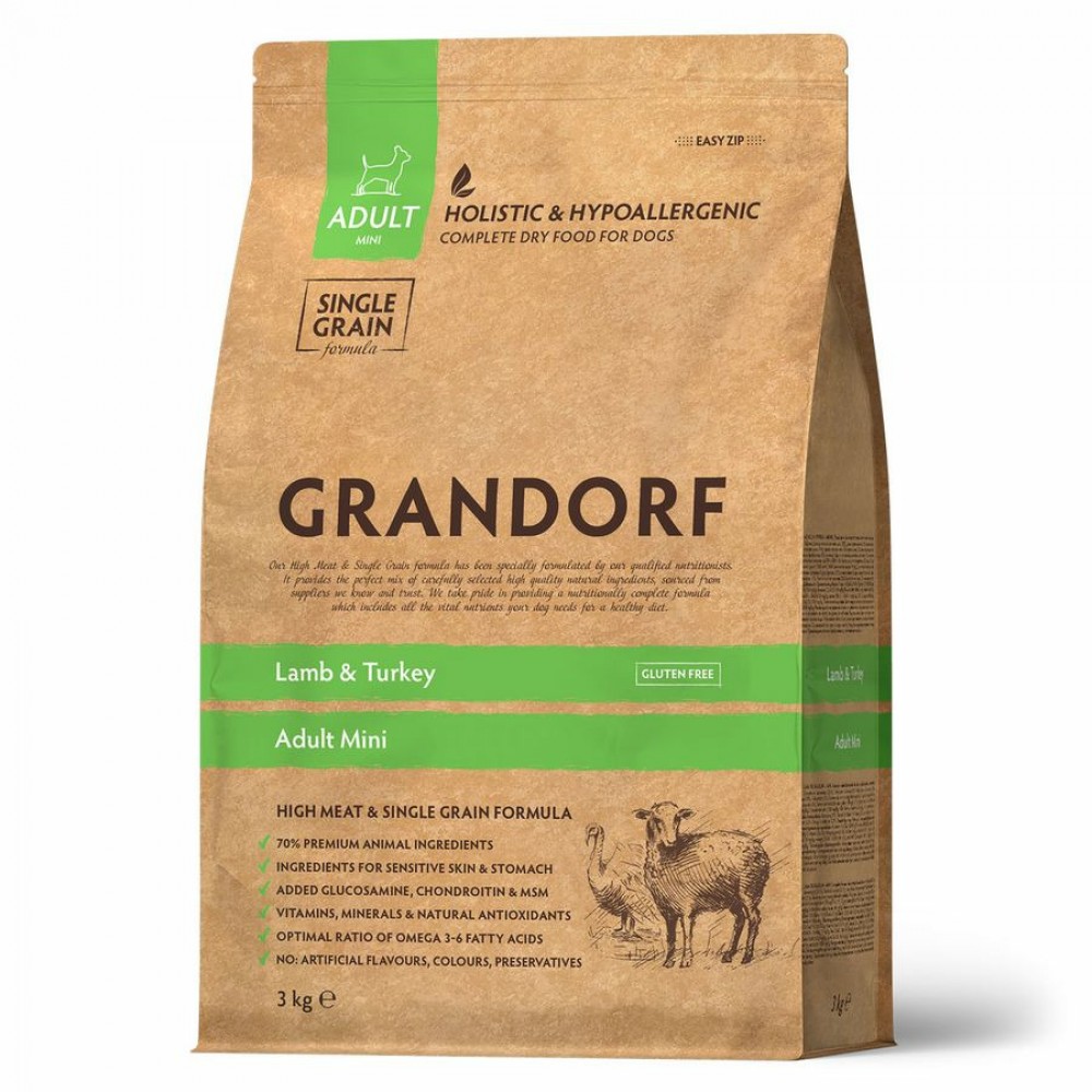 Grandorf Adult Mini Сухой корм для взрослых собак мелких пород, ягненок и индейка, 3 кг