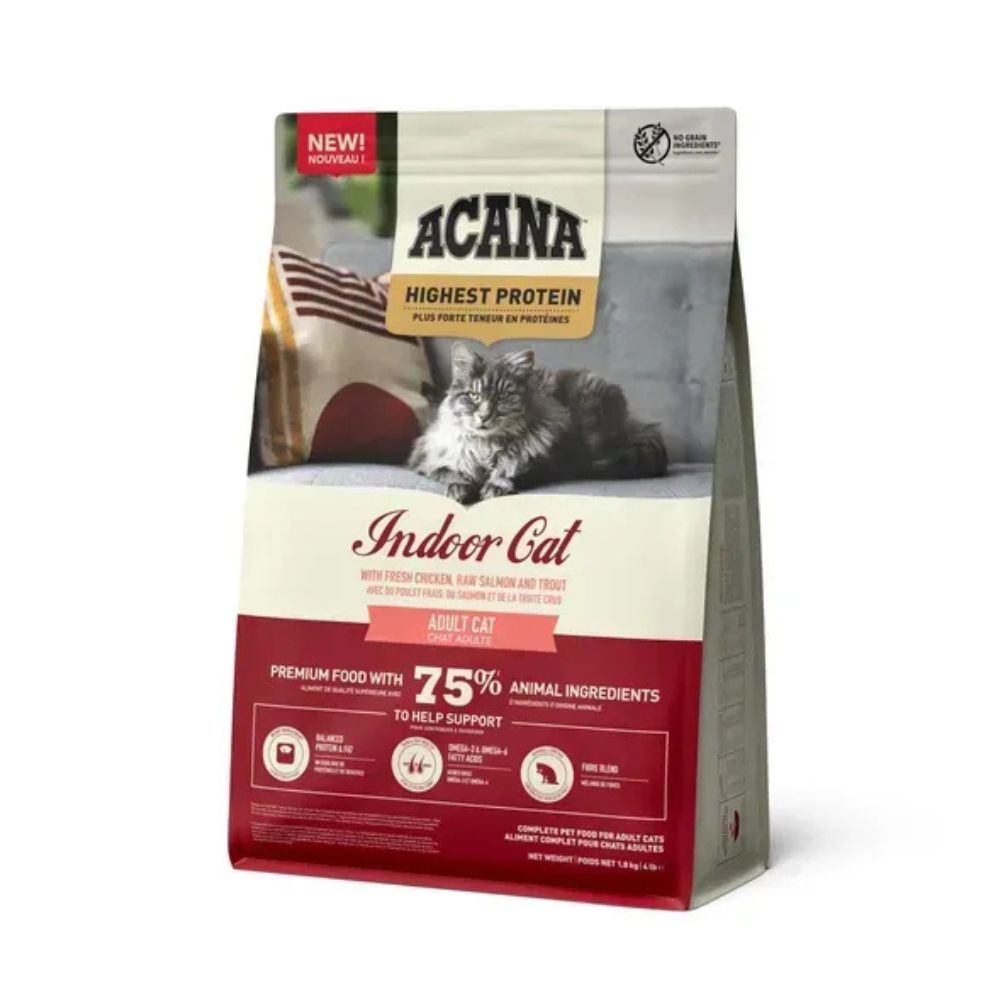 Acana Highest Protein Indoor yetkin pişik üçün yüksək zülallı quru yem, toyuq, qızılbalıq və alabalıq ilə, 1,8 kq