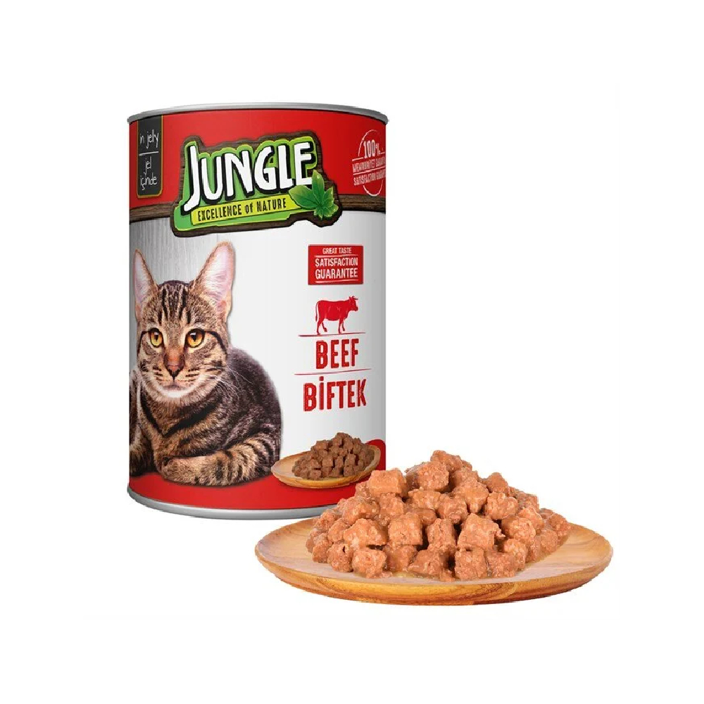 Jungle Консервированный корм для взрослых кошек, с говядиной в желе, 415 г