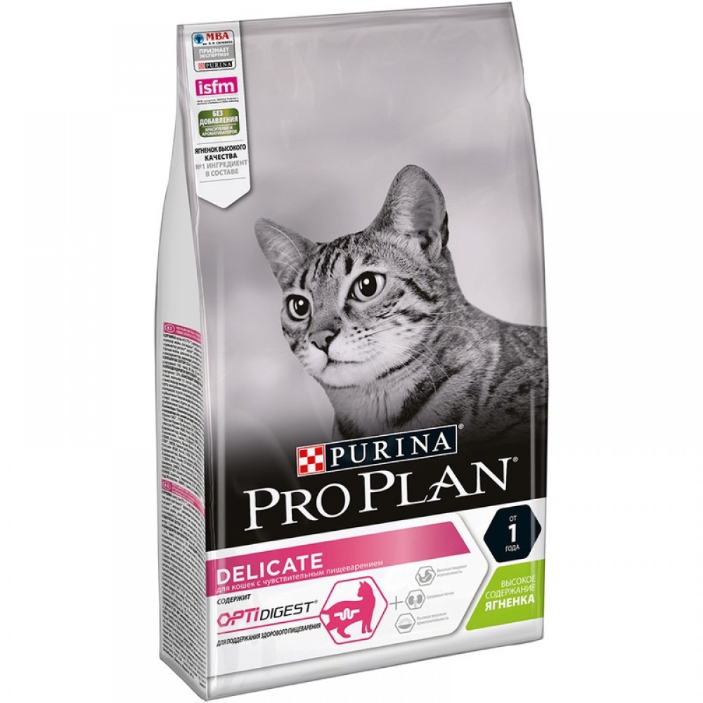Purina Pro Plan Delicate Сухой корм для кошек с чувствительным пищеварением, c ягненком